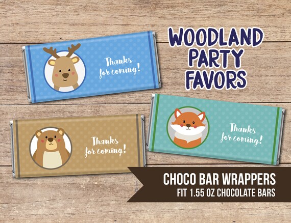 woodland party favor birthday chocolate bar wraps printable etsy choco wrappers