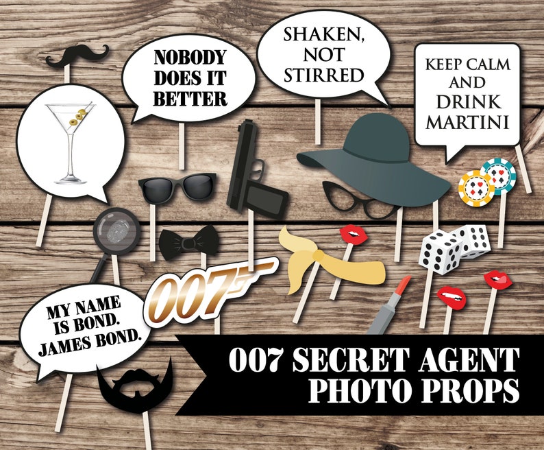 Detective Birthday Party Printables james bond props 22 Secret Agent Photo Props hen party props funny 007 Photo Booth Spy party props