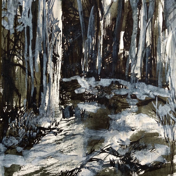 Black And White Ink Painting Drawing Winter Forest Walk Etsy Black And White Ink Painting Drawing Winter Forest Walk Etsy