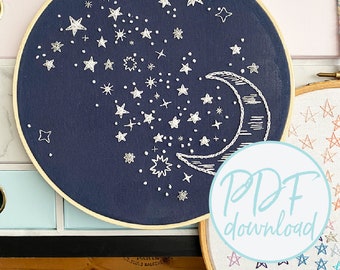 Midnight Sky Embroidery - Embroidery Pattern  - Downloadable - Digital- PDF