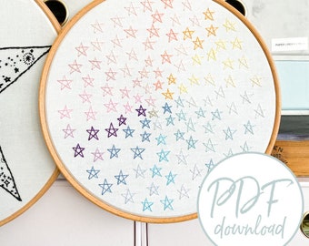 Rainbow Stars Beginners Embroidery - Motif de broderie - Téléchargeable - Digital - PDF