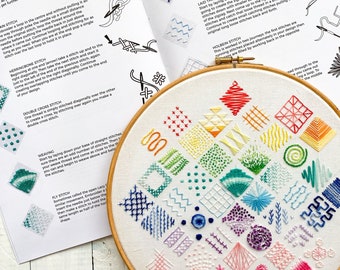 Rainbow Embroidery Sampler Kit - Embroidery Hoop - Embroidery Thread - Embroidery Guide