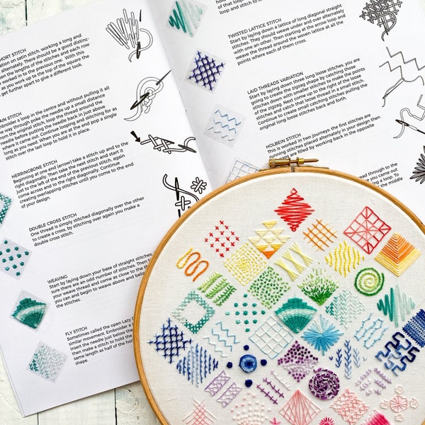 Rainbow Embroidery Sampler Kit - Embroidery Hoop - Embroidery Thread - Embroidery Guide