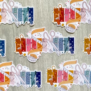 Pin Stitch Button Snip Vinyl Sticker, sewing decals, sewing themed, sewing sticker, die-cut weatherproof image 2