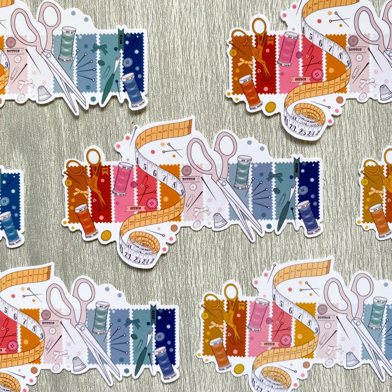 Pin Stitch Button Snip Vinyl Sticker, sewing decals, sewing themed, sewing sticker, die-cut weatherproof image 2