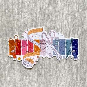 Pin Stitch Button Snip Vinyl Sticker, sewing decals, sewing themed, sewing sticker, die-cut weatherproof image 4
