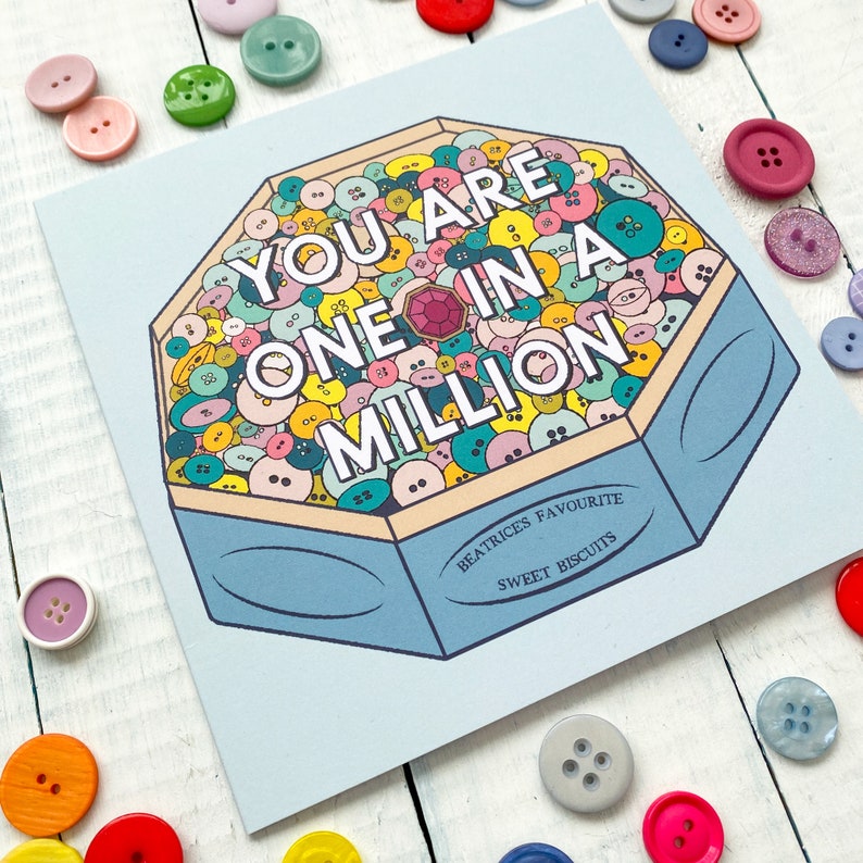 You Are One In A Million Card Sewing Card Greetings Card Birthday Card Sewing Buttons Sewing Card image 2