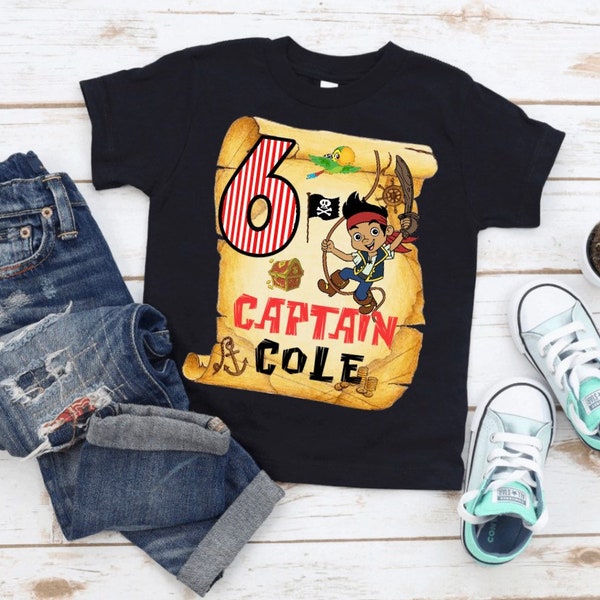 Jake & The Never Land Pirates Name Custom T-Shirt Happy Birthday Shirt Youth Child Personalized 1st 2nd 3rd 4th 5th 1 2 3 4 5 year old Party