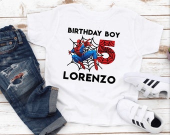 Spider-Man Boys Name Custom T-Shirt Happy  Birthday Shirt Youth Child Personalized 1st 2nd 3rd 4th 5th 1 2 3 4 5 year old Party Cute Spider