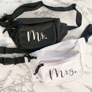 ENSEMBLE M. Mme à personnaliser, sac banane, mariée, marié, sien, mariage, demoiselles d'honneur, cadeau de douche nuptiale personnalisé, cadeau d'enterrement de vie de jeune fille ou de garçon