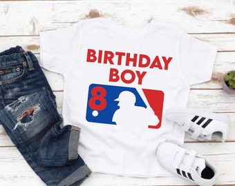 MLB Baseball Boy Party Shirt Major League Theme Game Girl Custom T-Shirt Happy Birthday Shirt Youth Child Personalized Age 3 4 5 6 7 8 9