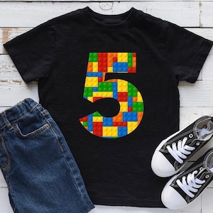 Age Birthday Boy Girl Brick Shirt Master Builder T-Shirt Building Bricks Block Nerd kid Tee Gift Idea Build Party Theme Fun 4 5 6 year old