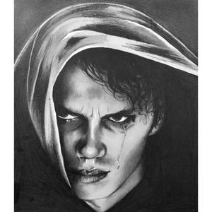 Anakin Skywalker Star Wars Revenge of the Sith Darth Vader Art Charcoal on Paper Detailed Portrait Classic Prequel Clone Wars A5-A4 Artwork