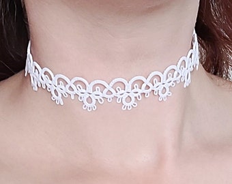 Choker, ras du cou en frivolité, bijoux mariage fait main