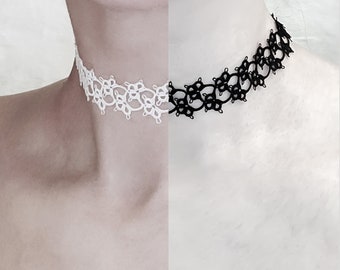 Choker noir ou blanc en frivolité, collier mariage, soirée