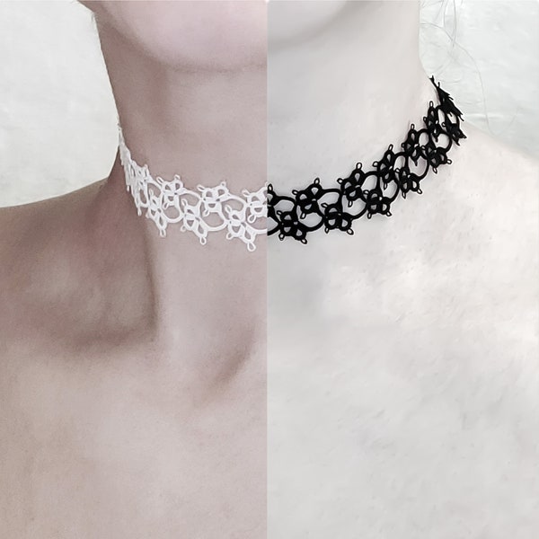 Choker noir ou blanc en frivolité, collier mariage, soirée