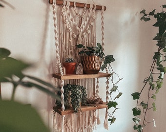 Double Macrame Shelf | Custom | Rustic Boho decor | Altar | Hanging Shelf | Plant Hanger Shelf (MADE TO ORDER) *Please read description!*