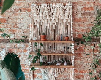 Boho Macrame Shelf (2ft-3 Tier) | Plant Shelf | Plant Hanger | Macrame Wall Hanging | Large Hanging Shelf | Christmas Gift