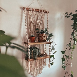 Double Macrame Shelf | Custom | Rustic Boho decor | Altar | Hanging Shelf | Plant Hanger Shelf (MADE TO ORDER) *Please read description!*