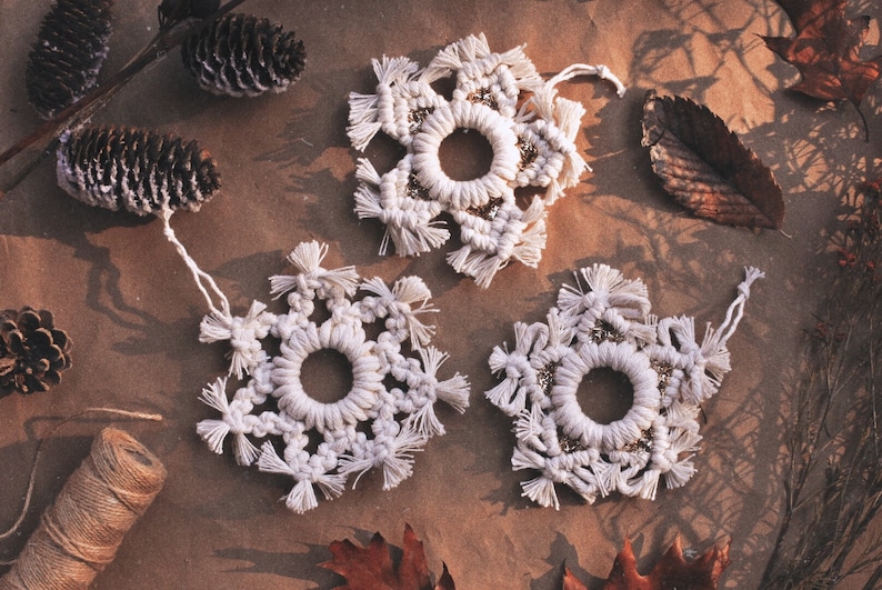 DIY KIT// Glitter Macrame Snowflake Ornament/ Video Pattern Tutorial/ Boho Christmas Ornaments/ DIY Ornaments / Gift Ideas image 2