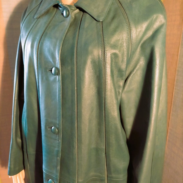 Manteau en cuir vert Vintage 90's