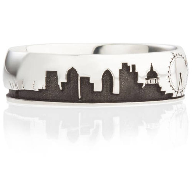 Laser Engraved Skyline Designed Ring