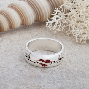 Heart Ring Bird Ring Tattoo Style Love Ring Promise Ring Silver
