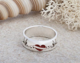 Bague coeur, bague oiseau, style tatouage, bague amour, bague de promesse, argent