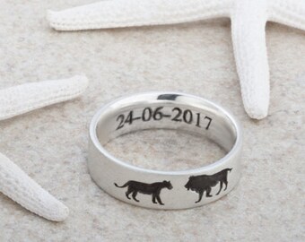 Lion and Lioness Laser Engraved Ring