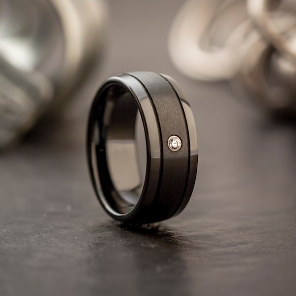 Black Ceramic Ring Size O 1/2 Anneau de mariage femme Anneau noir hommes