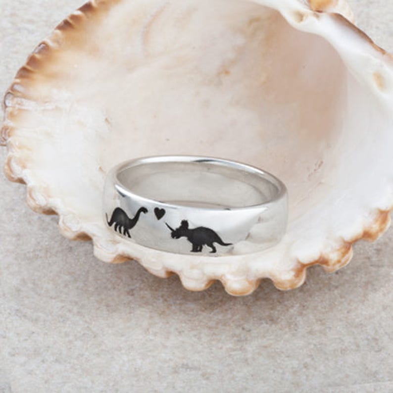 Dinosaur Ring Dinosaur Wedding Ring Dinosaur Fossil Ring Triceratops Diplodocus image 1