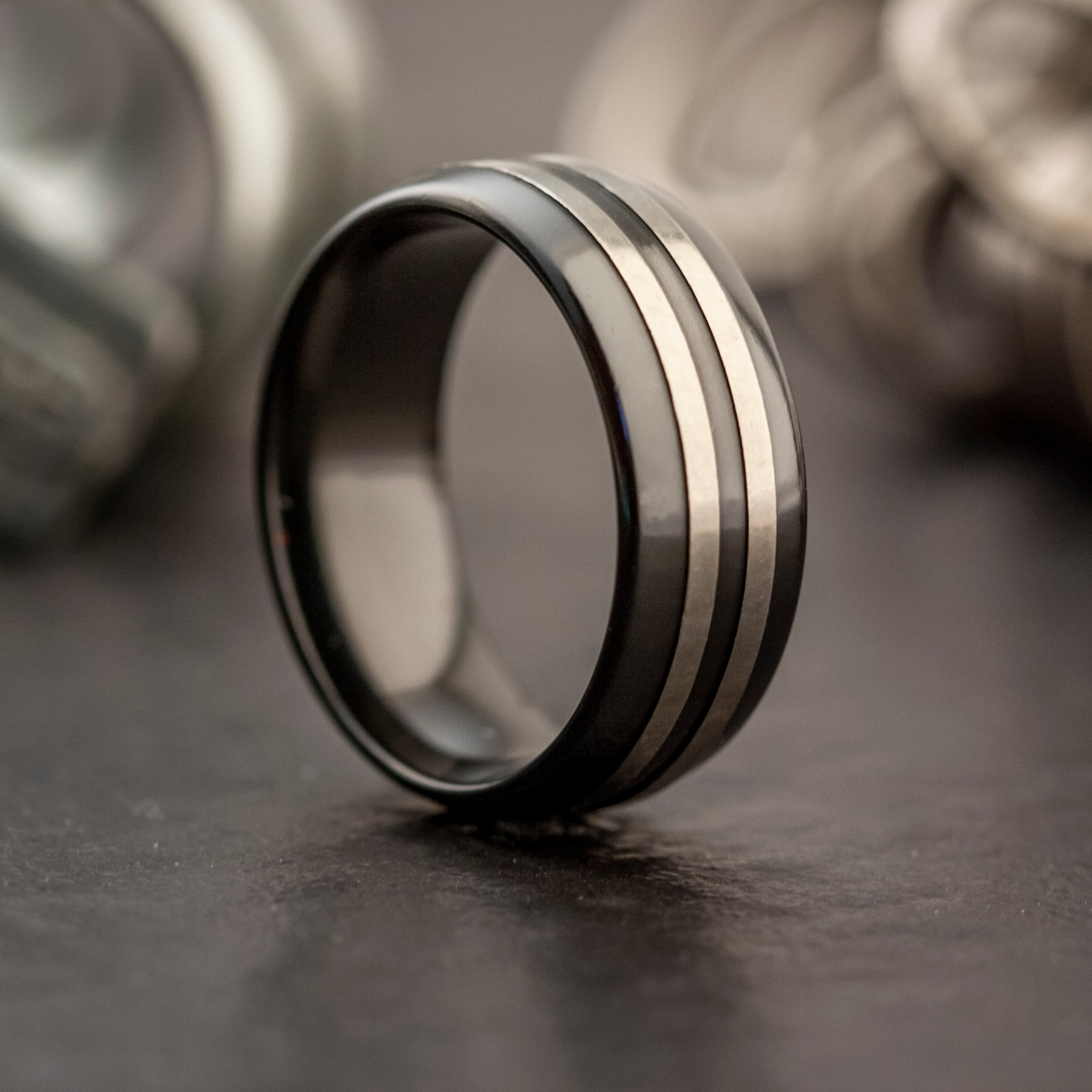 Couple's His Her Black Diamond Wedding Ring Platinum Anniversary Ring