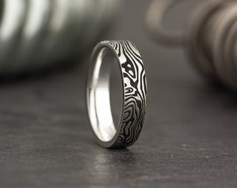 Damascus Steel Style Sterling Silver Ring