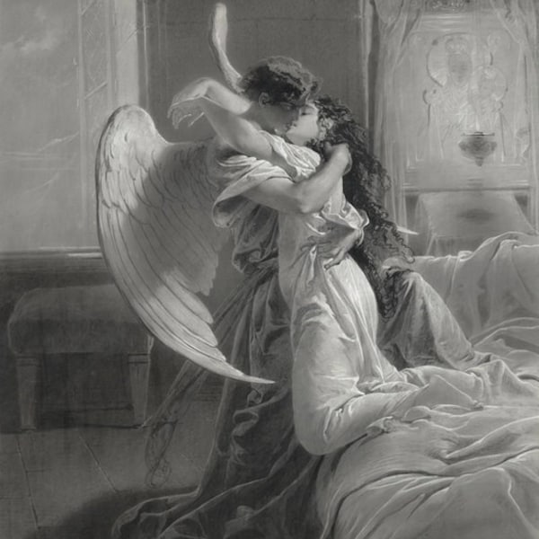 Mihaly von Zichy Romantic Encounter Angel Lovers Embrace Print Digital Download Romantic Angels Artwork Man and Woman Painting