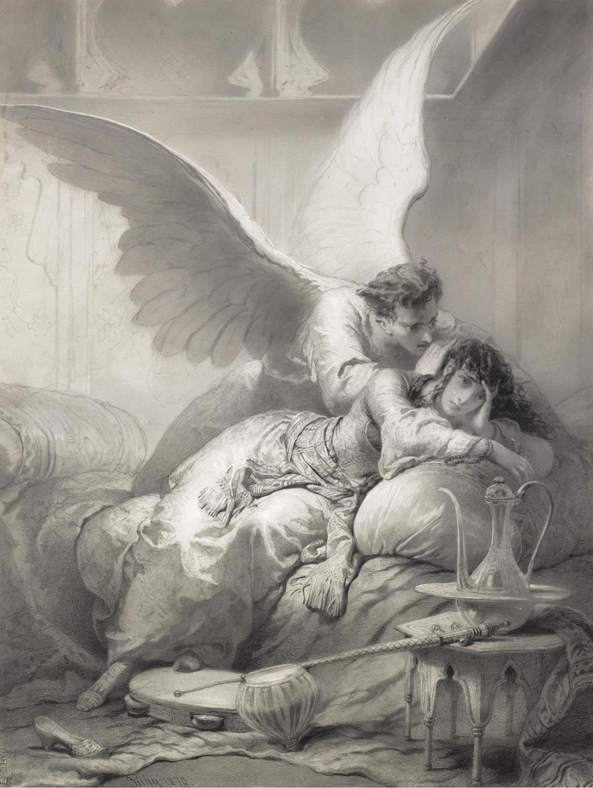 Mihaly Von Zichy Angel Whispering to an Odalisque Angel Lovers