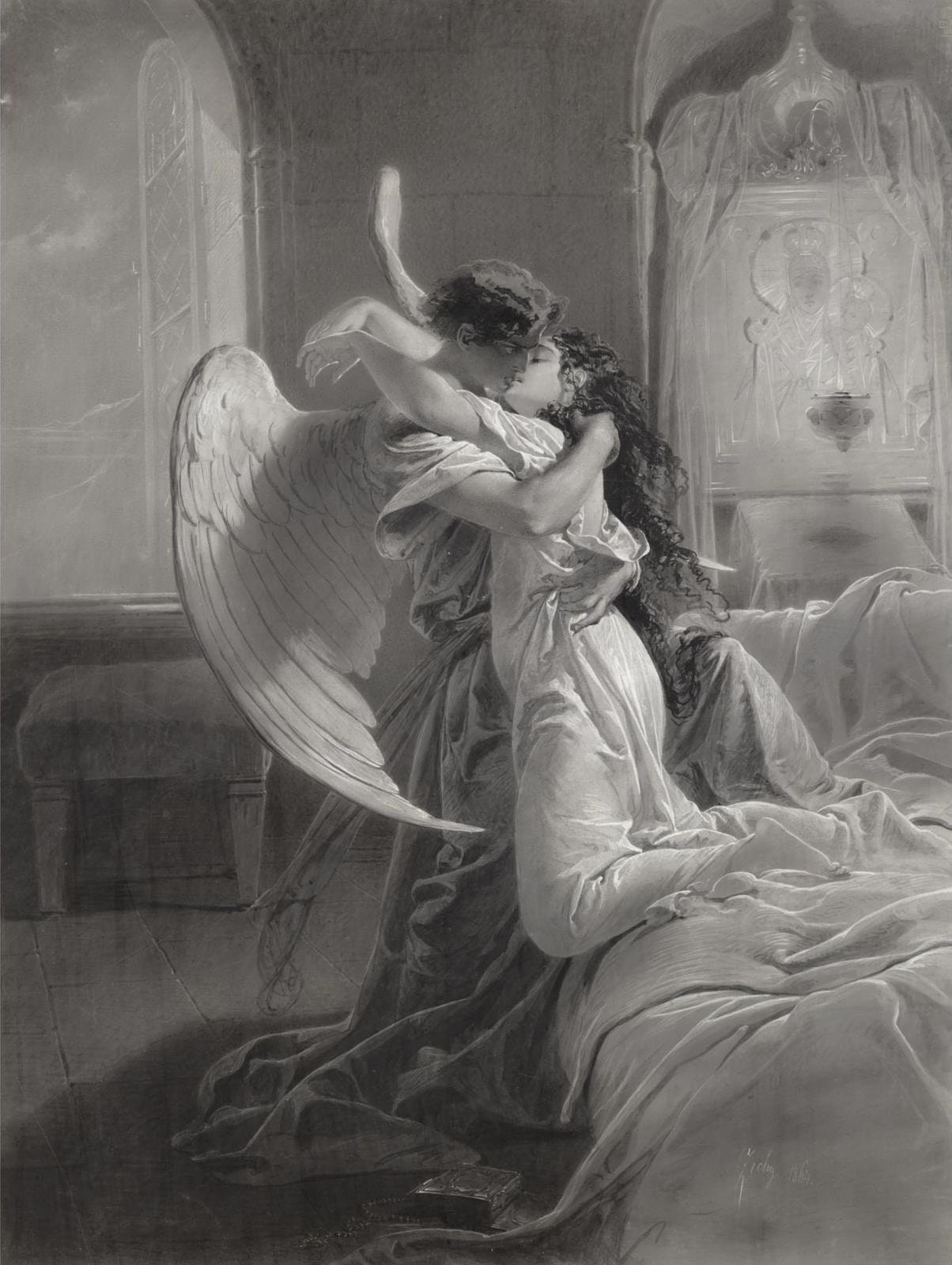 Set of 4 Romantic Angel Paintings Romantic Encounter Angel