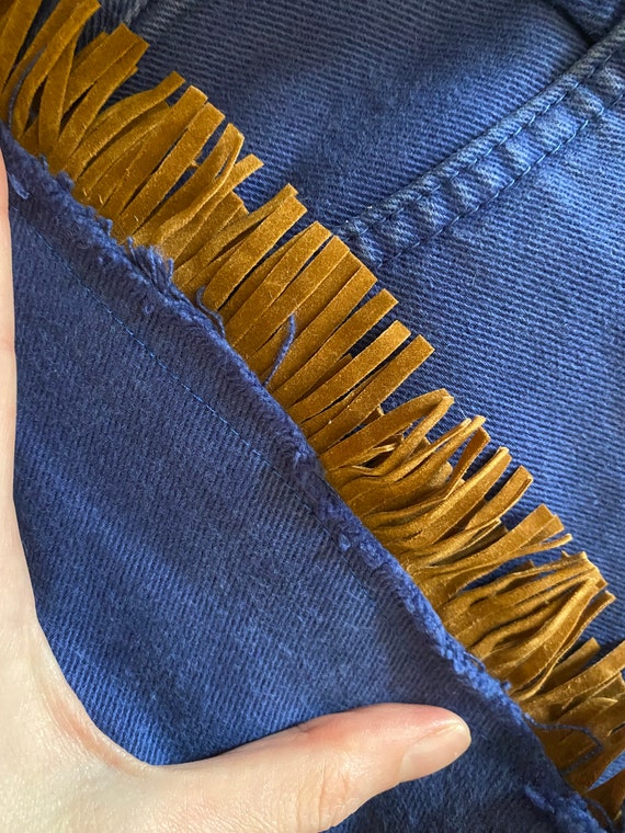 Vintage Wrangler 90s Y2K Blue Denim Fringe Cowgir… - image 5