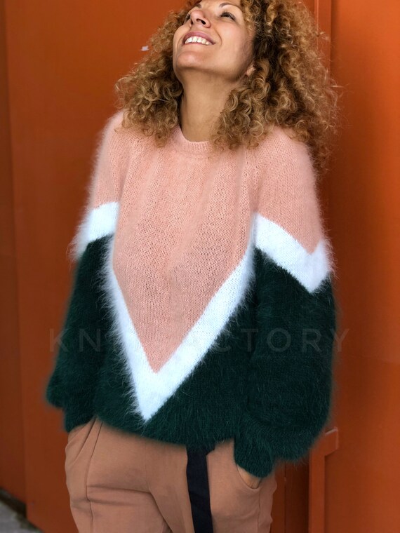 Hand knit angora sweater oversize sweater colorful wool | Etsy