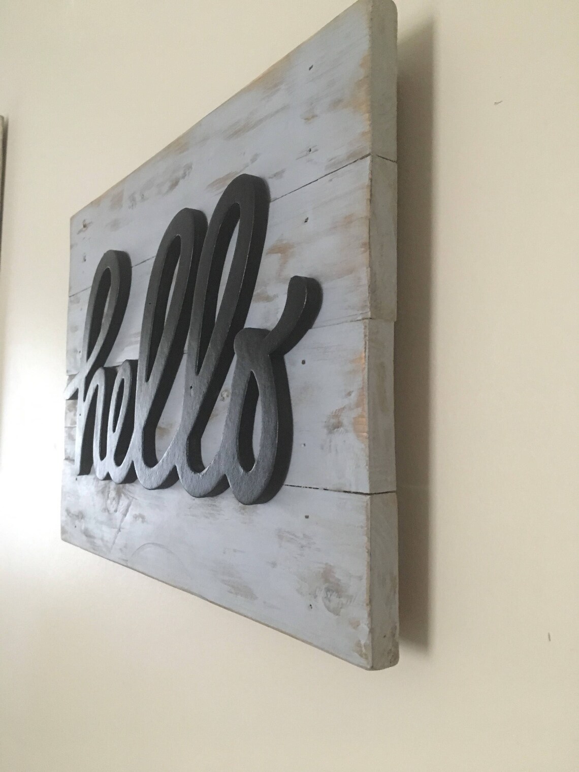 Rustic Wood Hello Sign Reclaimed Wood Living Room Decor Etsy
