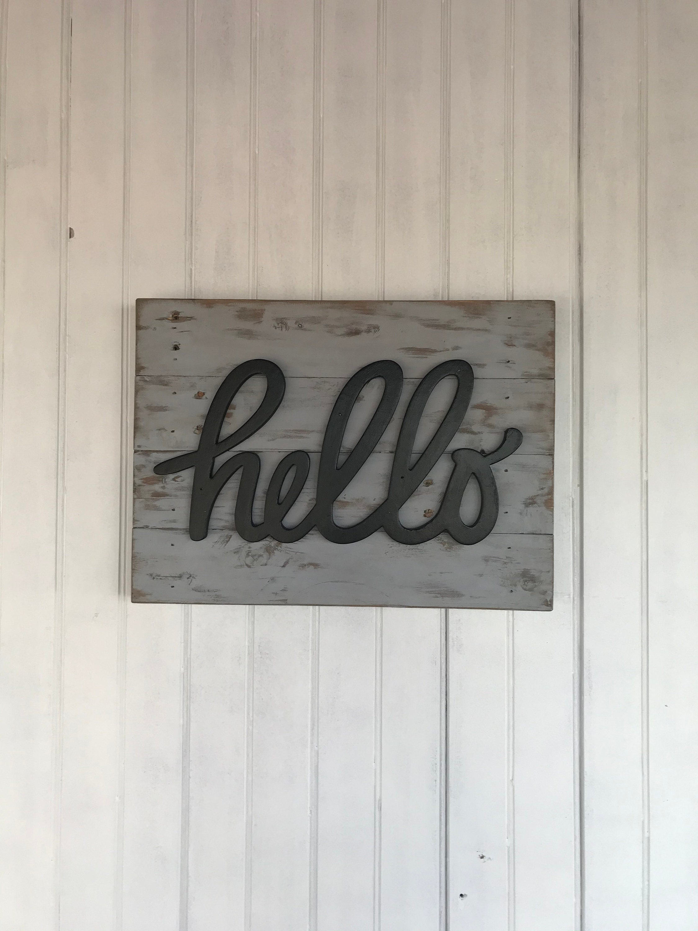 Rustic Wood Hello Sign Reclaimed Wood Living Room Decor Etsy