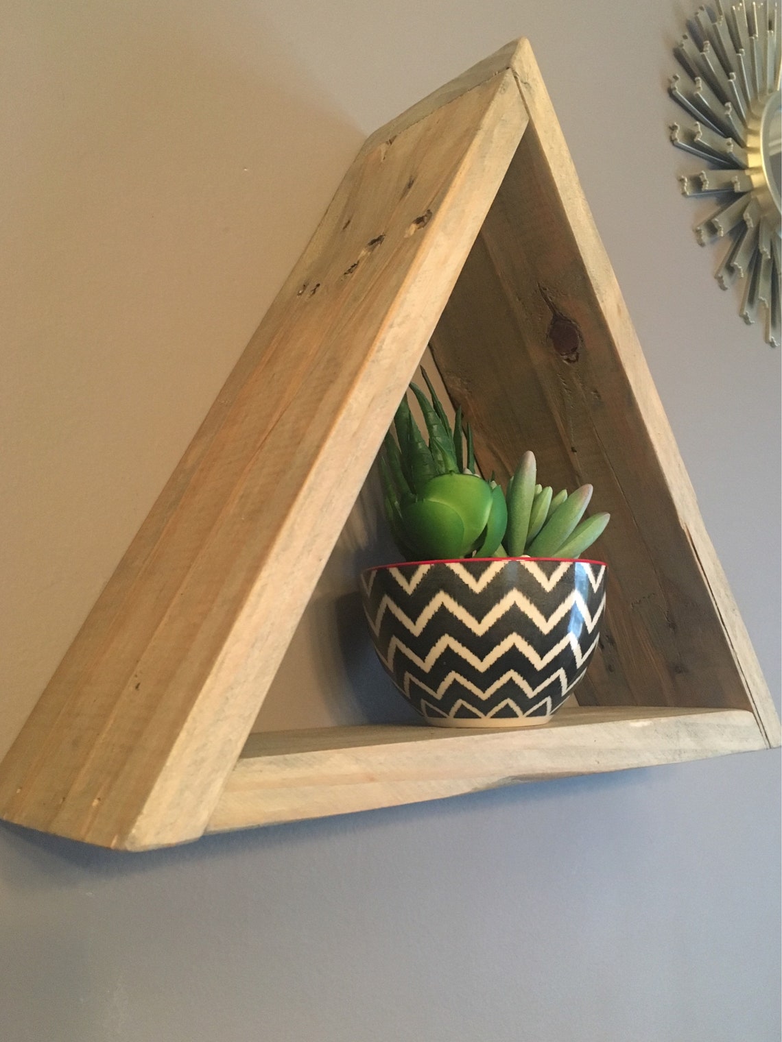 Small Wooden Triangle Shelf Floating Shelf Reclaimed Wood Etsy