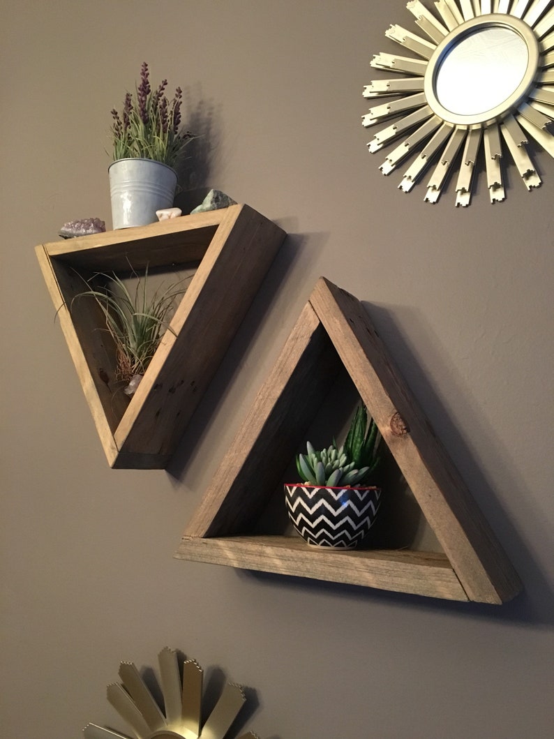 Small Wooden Triangle Shelf Floating Shelf Reclaimed Wood Etsy