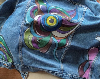 Hand painted Levi's denim jacket (Women's Large/Men's Medium)