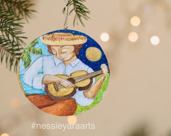 Art Ornament "Musica noche y dia” handpainted on reclaimed wood - art by Nessie Yara
