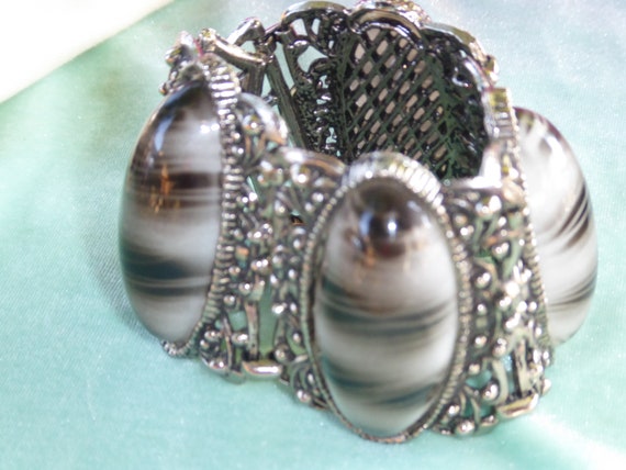 vintage selro chunky silver black and white caboc… - image 5