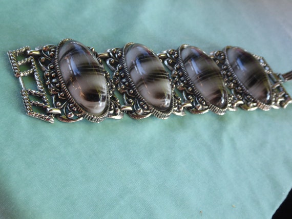 vintage selro chunky silver black and white caboc… - image 1