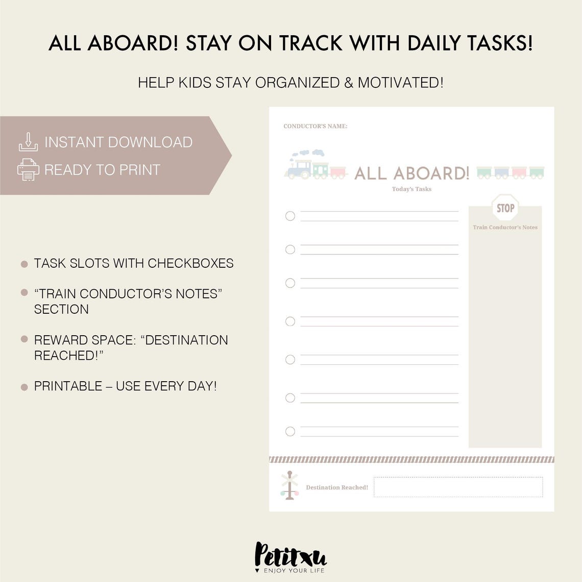 Kids To-do List Printable | Train-themed Daily Planner for Boys and ...
