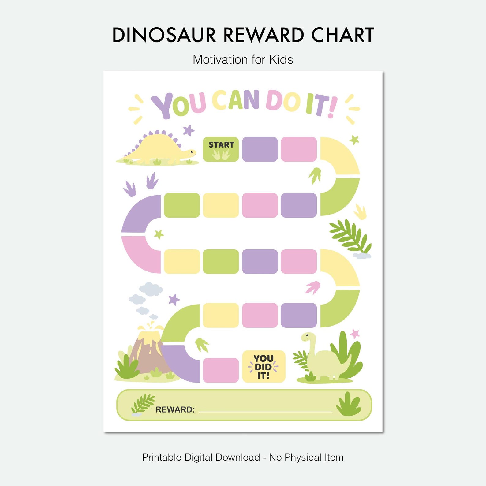 Dinosaur Reward Chart Printable for Kids, Behavior and Motivation ...