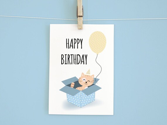 printable birthday postcard birthday card for cat lovers etsy printable birthday postcards