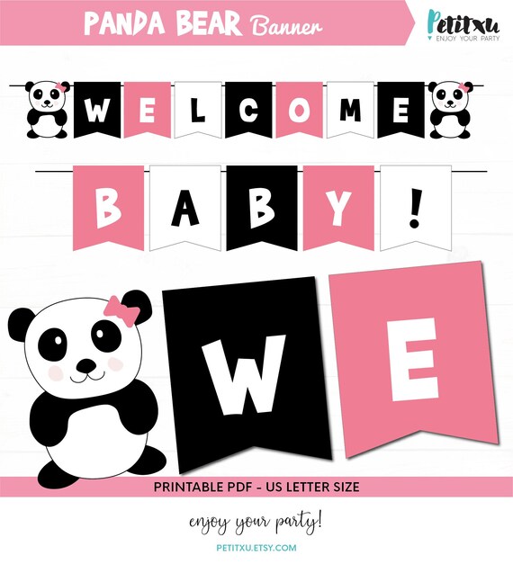Welcome Baby Banner Girl Baby Shower Banner Pink Panda Etsy